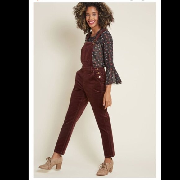 ModCloth Corduroy Potluck Overalls Maroon Red Women Size XL Contemporary 70s - Picture 1 of 14